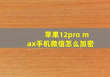 苹果12pro max手机微信怎么加密